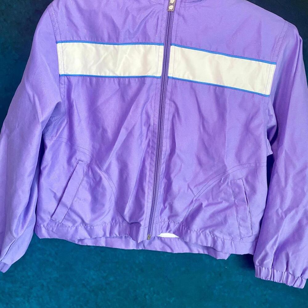Vtg 90s Sparkly Windbreaker Hooded Jacket Lilac Purple Girl Sz S Lightweight Zip